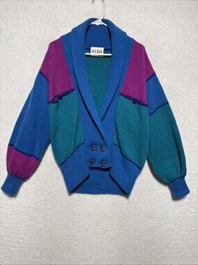 VTG 80’s ALBA Edinburgh Pure Wool Geometric Pattern Cardigan Women’s L/XL